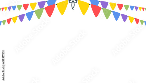 Celebrate hanging straight triangular garlands. Colorful perspective flags party isolated on white background. Birthday, Christmas, anniversary, and festival fair concept. Vector illustration.