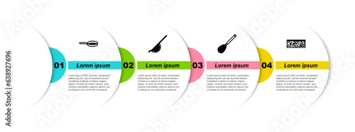 Set line Frying pan, Kitchen colander, whisk and Sponge with bubbles. Business infographic template. Vector