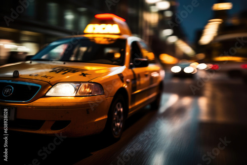 Speeding Taxi with Lit Roof Sign