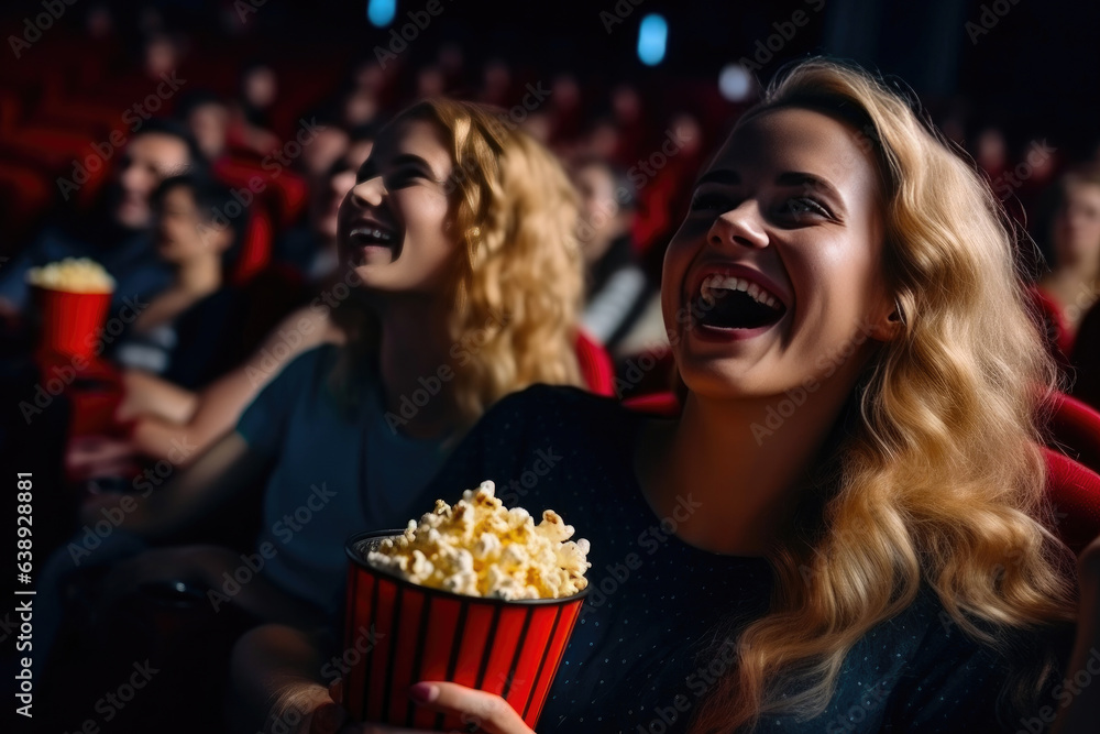 Blonde Girl Enjoying Film with Popcorn