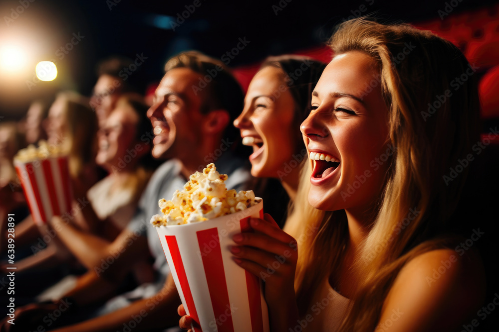 Happy Blonde Woman with Popcorn