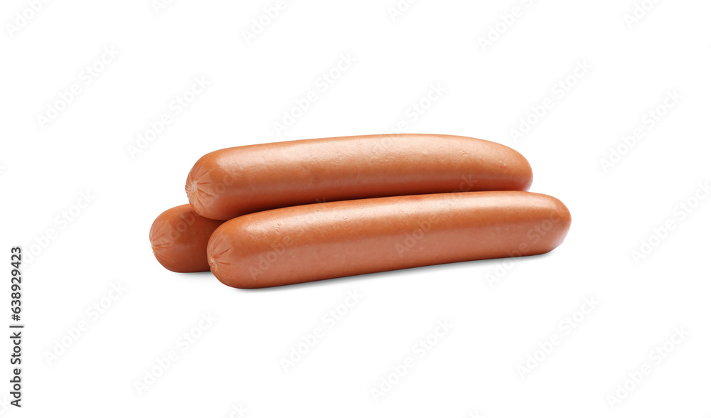 Fresh raw sausages isolated on white. Ingredients for hot dogs Fresh raw sausages isolated on white. Ingredients for hot dogs