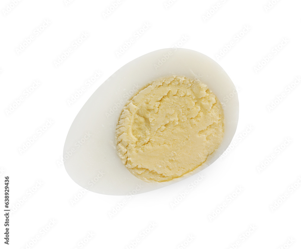 Half of peeled hard boiled quail egg on white background, top view Half of peeled hard boiled quail egg on white background, top view
