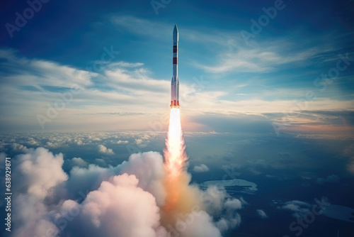 Ascending to the Stars: Rocket in Cloudy Sky