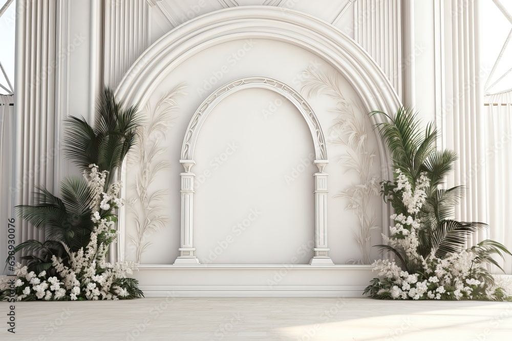 Fototapeta premium wedding clean backdrop aesthetic flower decoration white indoor minimalist studio background