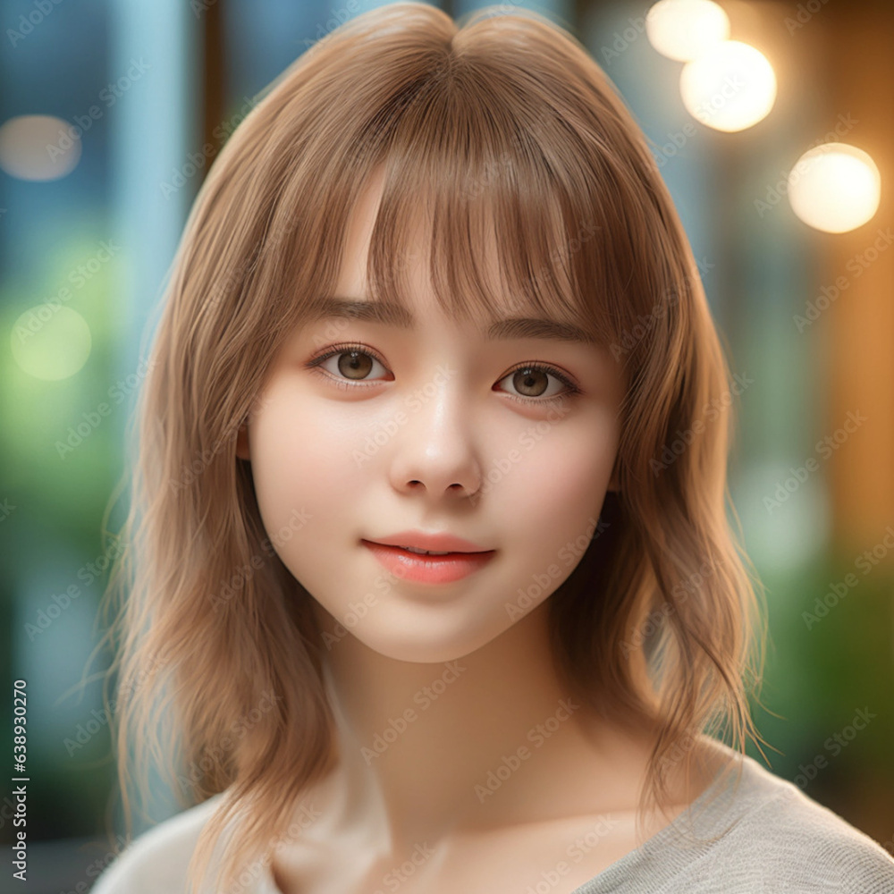 [salon kei],a girl with soft light brown hair is photograph, in the style of realistic hyper-detailed photograph [background city weather fine],natural makeup,[hyper-realistic skin texture], light 