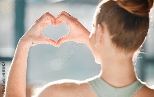 Heart, hands and woman with emoji and support, health and wellness with back, sign and love with care. Charity, trust and review with feedback, opinion and icon with kindness, emotion and reaction