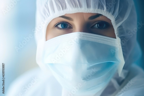 Masked Researcher in Atmospheric Laboratory Scene