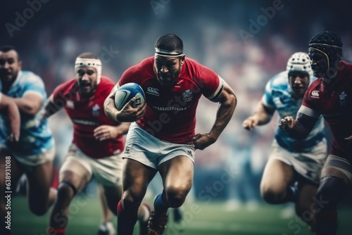 Competitive Rugby Duel: Players Fighting for Ball