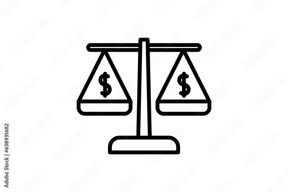 Scales Money Icon. Icon related to Credit and Loan. suitable for web site design, app, user interfaces, printable etc. Line icon style. Simple vector design editable Scales Money Icon. Icon related to Credit and Loan. suitable for web site design, app, user interfaces, printable etc. Line icon style. Simple vector design editable