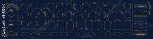 Set of gold vintage frame and dividers. Vector illustration