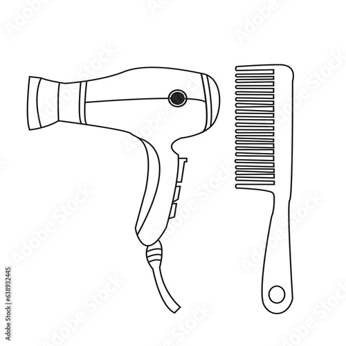  illustration logo template.hair dryer line vector illustration,with comb outline icon. thin line web symbol on white background. 
