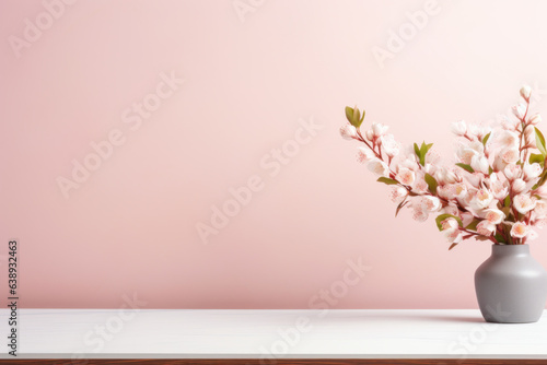 Light Pink Cherry Blossom Flowers in Vase, Generative AI