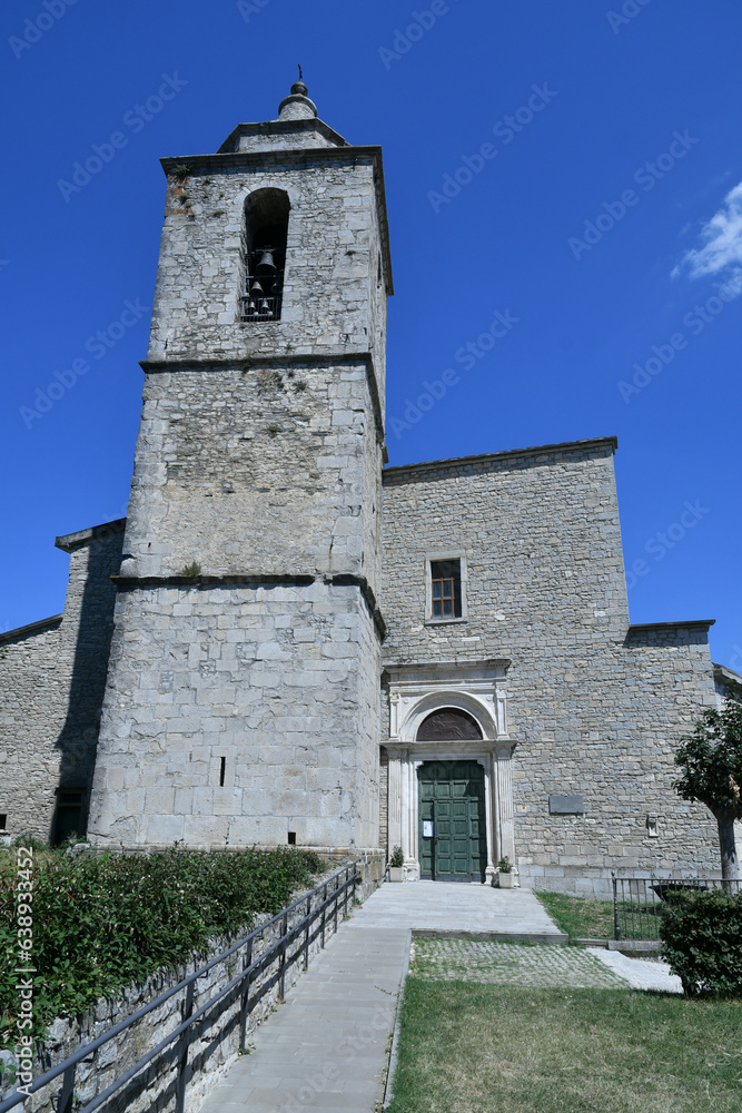 The facade of an ancient church in Agnone, a medieval village in the province of Isernia, Italy.