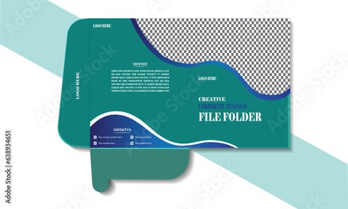 Document file folder design, cover design  and text template, round, green background Corporate presentation folder design template and modern layout