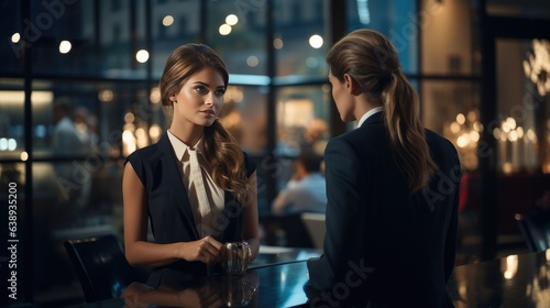 Businesswomen discussing about work in restaurant 