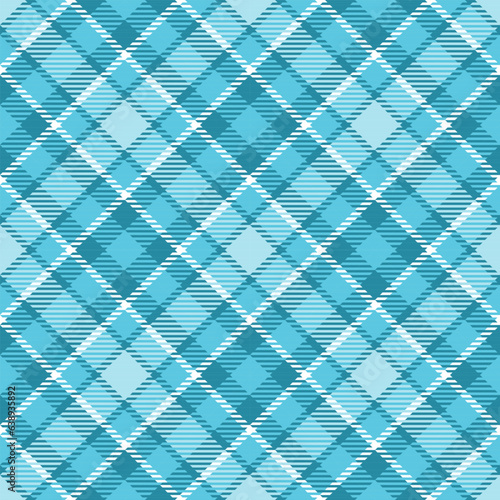 Diagonal tartan plaid seamless pattern. Abstract geometric checkered ornament. Traditional textile design in blue and white