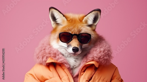 cunning fox in a leather jacket. generative AI, © Alexander Odessa 
