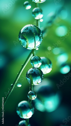 close-up or macro view of water droplets on a leaf. nature photography. mobile wallpaper art.