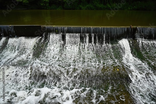 Running water in the river. Rafting on the river Jihlava and a beautiful natural swimming pool in the forest. Stribsky mill - Czech Republic.