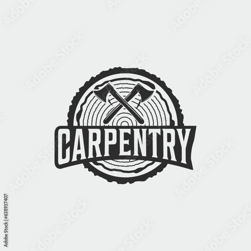 ax and wood carpentry logo vintage vector illustration template icon graphic design