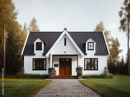 White cottage featuring a charming exterior. AI generative.