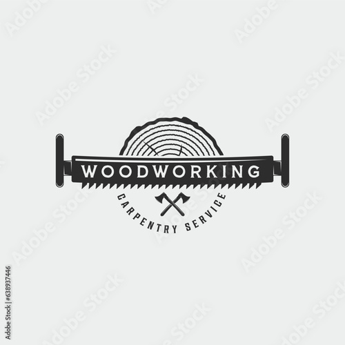 wooden and saw carpentry logo vintage vector illustration template icon graphic design