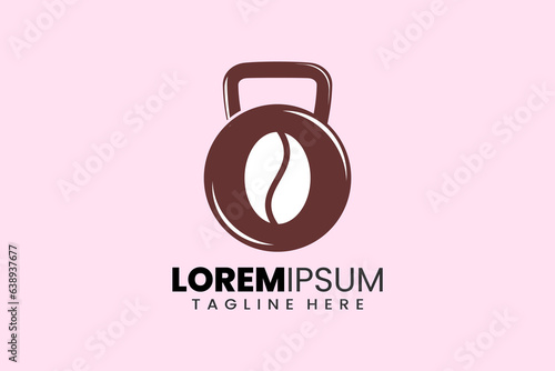 Fitness gym concept vector logo label icon emblem with coffee kettlebell shape workout bodybuilding