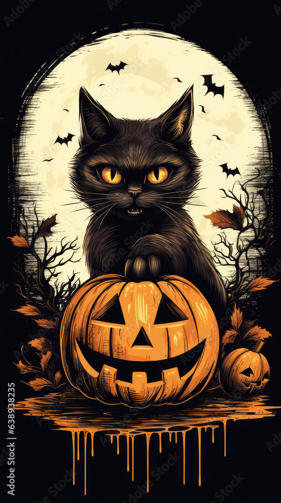 Hand drawn of a cat in a Halloween with a texture Hand drawn of a cat in a Halloween with a texture