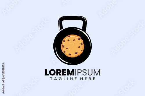 Fitness gym concept vector logo label icon emblem with biscuit kettlebell shape workout bodybuilding
