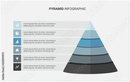 3D Pyramid Hierarchy Infographic Template with 6 Layers