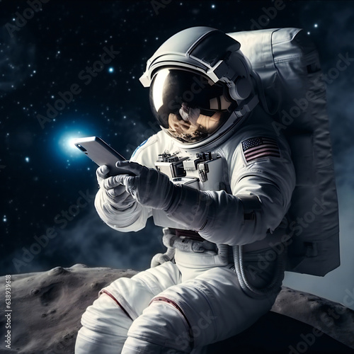 Astronaut using mobile phone in space photo