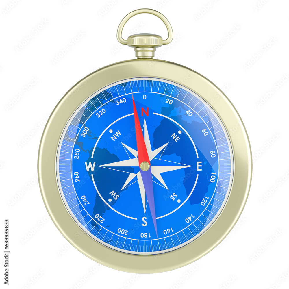 Magnetic Compass, front view. 3d rendering isolated on transparent background
