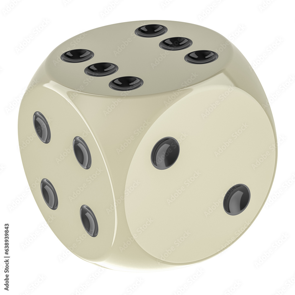 One dice, 3D rendering isolated on transparent background