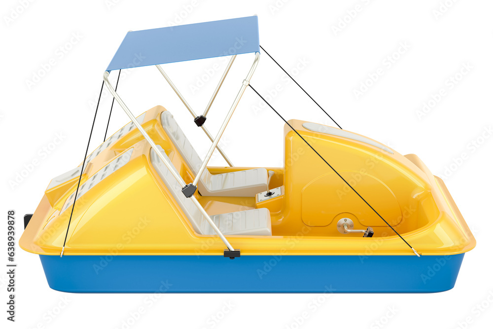 Pedal boat. Paddle boat or pedal with canopy, side view. 3D rendering
