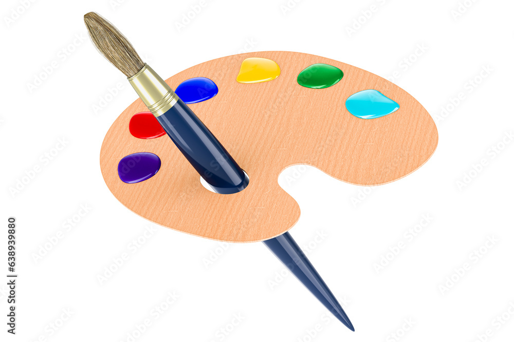Paint Palette With Brush, 3D rendering isolated on transparent background Paint Palette With Brush, 3D rendering isolated on transparent background