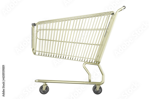 Shopping cart, shopping trolley side view. 3D rendering isolated on transparent background