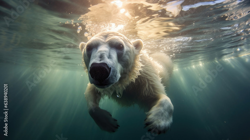 a polar bear swimming underwater in the arctic ocean. generative ai © tong2530