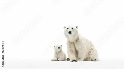 Polar bear with cub isolated on the white background. generative ai