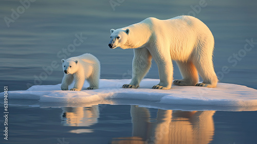 Polar bear with cub on ice floe. generative ai