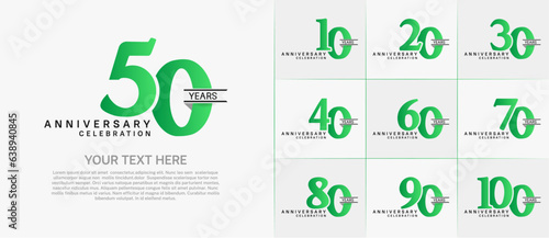 set of anniversary logo with green number and white ribbon can be use for celebration