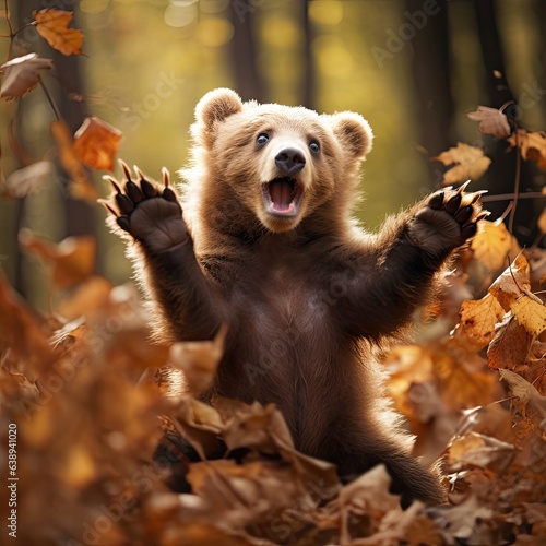 Fototapeta Naklejka Na Ścianę i Meble -  baby bear in autumn in a forest