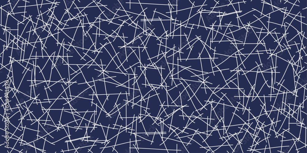White curved sticks on a blue background. A pattern of randomly placed sticks. For print and stylish design.