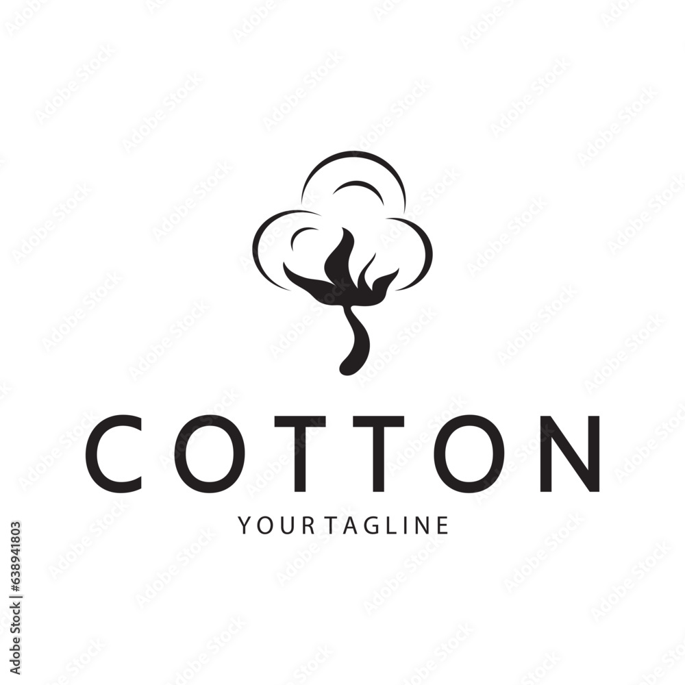 Fototapeta premium Soft natural organic cotton flower plant logo for cotton plantations, industries,business,textile,clothing and beauty,vector