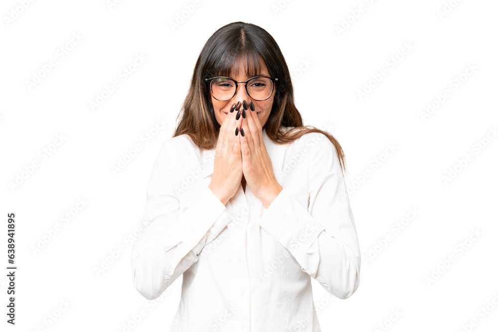 Young caucasian woman over isolated chroma key background happy and smiling covering mouth with hands Young caucasian woman over isolated chroma key background happy and smiling covering mouth with hands