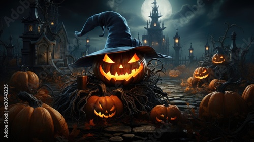 Scary pumpkins lantern with phrygian cap