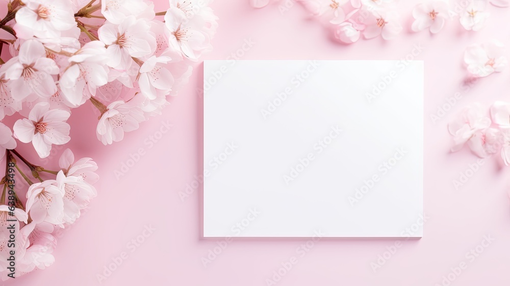 blank card mockup on pink background with pink peony petals blank card mockup on pink background with pink peony petals