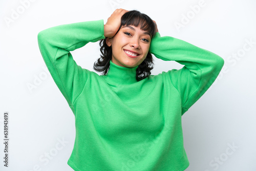Young Argentinian woman isolated on white background laughing © luismolinero