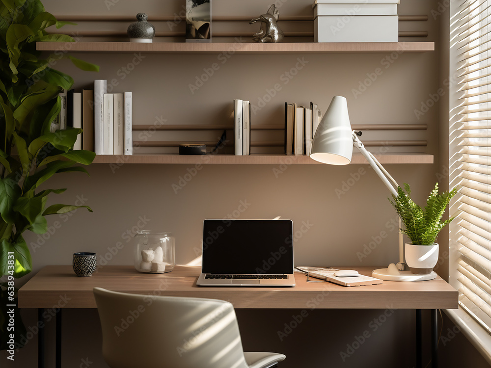 Fototapeta premium Refreshing beige office ambiance. AI generative.