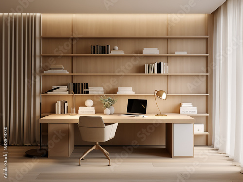 Modern beige office with a soothing feel. AI generative. © Llama-World-studio